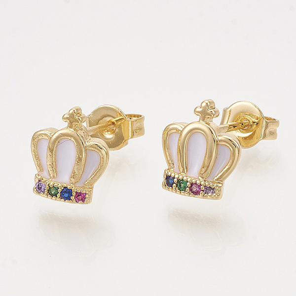 PandaHall Brass Cubic Zirconia Stud Earrings, with Enamel and Ear Nuts, Crown, Golden, White, 9x8mm, Pin: 0.7mm Cubic Zirconia White
PandaHall Brass Cubic Zirconia Stud Earrings, with Enamel and Ear Nuts, Crown, Golden, White, 9x8mm, Pin: 0.7mm Cubic Zirconia White