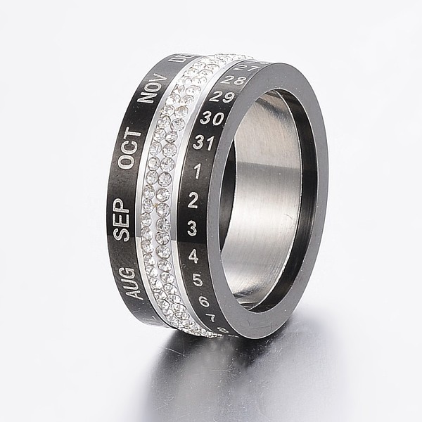 PandaHall Rotatable 304 Stainless Steel Rings, Spinner Rings, with Polymer Clay Rhinestone, Wide Band Rings, Number & Month, Golden &..., Clear
PandaHall Rotatable 304 Stainless Steel Rings, Spinner Rings, with Polymer Clay Rhinestone, Wide Band Rings, Number & Month, Golden &..., Clear