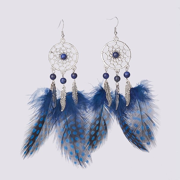 PandaHall Alloy Dangle Earrings, with Brass Earring Hooks, Natural Lapis Lazuli Round Beads and Chicken Feather Costume, Woven Net/Web with..., Blue
PandaHall Alloy Dangle Earrings, with Brass Earring Hooks, Natural Lapis Lazuli Round Beads and Chicken Feather Costume, Woven Net/Web with..., Blue