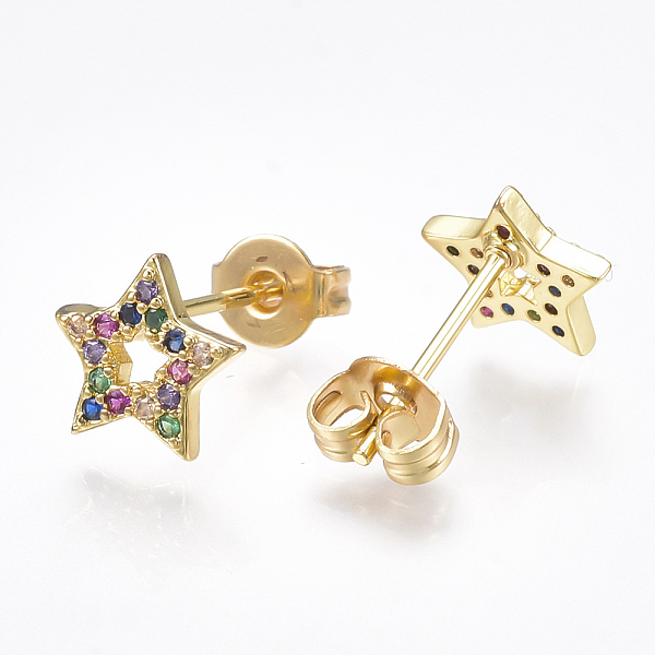 PandaHall Brass Micro Pave Cubic Zirconia Ear Studs, Star, Real 18K Gold Plated, 7.5x8x1.5mm, Pin: 0.7mm Cubic Zirconia
PandaHall Brass Micro Pave Cubic Zirconia Ear Studs, Star, Real 18K Gold Plated, 7.5x8x1.5mm, Pin: 0.7mm Cubic Zirconia
