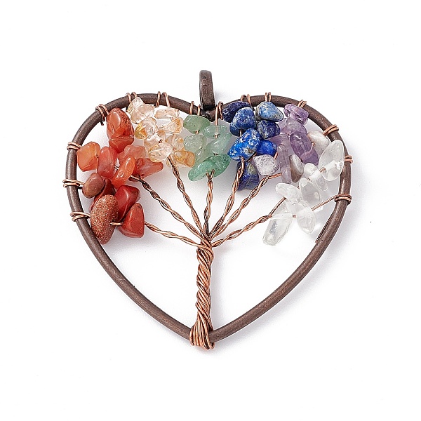 PandaHall 7 Chakra Heart Natural Mixed Stone Copper Wire Wrapped Chip Big Pendants, Tree of Life Charm, with Red Copper Tone Iron Findings...
PandaHall 7 Chakra Heart Natural Mixed Stone Copper Wire Wrapped Chip Big Pendants, Tree of Life Charm, with Red Copper Tone Iron Findings...