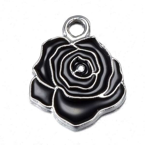 PandaHall Alloy Pendants, with Enamel, Rose, Platinum, 17x14x1mm, Hole: 2mm Alloy+Enamel Flower Black
PandaHall Alloy Pendants, with Enamel, Rose, Platinum, 17x14x1mm, Hole: 2mm Alloy+Enamel Flower Black