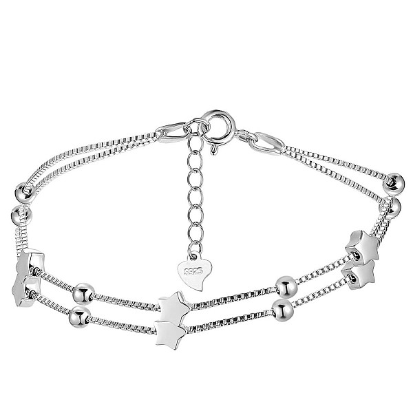 PandaHall Rhodium Plated 925 Sterling Silver Satellite Chain Multi-strand Bracelets with Star Beaded, Jewelry Gift for Women Girl, Platinum...
PandaHall Rhodium Plated 925 Sterling Silver Satellite Chain Multi-strand Bracelets with Star Beaded, Jewelry Gift for Women Girl, Platinum...