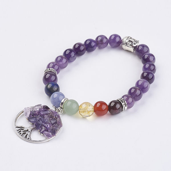 PandaHall Chakra Jewelry Natural Gemstone Beads and Amethyst Charm Bracelet, with Tibetan Style Beads, Flat Round with Tree of Life, 2 inch...
PandaHall Chakra Jewelry Natural Gemstone Beads and Amethyst Charm Bracelet, with Tibetan Style Beads, Flat Round with Tree of Life, 2 inch...