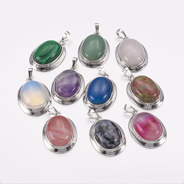 PandaHall Natural & Synthetic Gemstone Pendants, with Platinum Tone Alloy Findings, Oval, 37x25x10mm, Hole: 4x8mm Mixed Stone Oval
PandaHall Natural & Synthetic Gemstone Pendants, with Platinum Tone Alloy Findings, Oval, 37x25x10mm, Hole: 4x8mm Mixed Stone Oval
