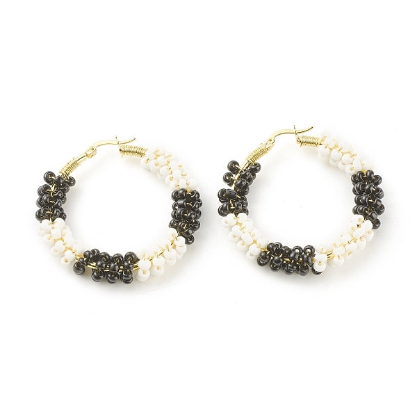 PandaHall Porcelain Beaded Huggie Hoop Earrings for Women, Real 18K Gold Plated Big Circle Brass Hoop Earrings, Black, 44x45x8.5mm, Pin...
PandaHall Porcelain Beaded Huggie Hoop Earrings for Women, Real 18K Gold Plated Big Circle Brass Hoop Earrings, Black, 44x45x8.5mm, Pin...