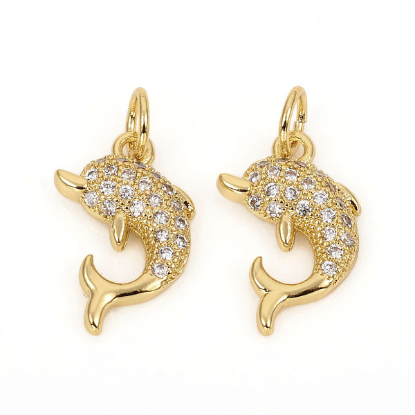 PandaHall Brass Micro Pave Cubic Zirconia Charms, with Jump Rings, Dolphin, Clear, Golden, 14x9x2.5mm, Jump Rings: 4.8x0.8mm, 3.2mm Inner...
PandaHall Brass Micro Pave Cubic Zirconia Charms, with Jump Rings, Dolphin, Clear, Golden, 14x9x2.5mm, Jump Rings: 4.8x0.8mm, 3.2mm Inner...