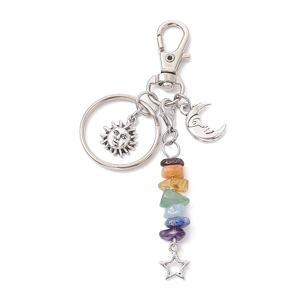 PandaHall Tibetan Style Alloy Keychains, with Chakra Gemstone Chip Beads and Alloy Swivel Lobster Claw Clasps, Moon, 9.7cm Alloy Moon
PandaHall Tibetan Style Alloy Keychains, with Chakra Gemstone Chip Beads and Alloy Swivel Lobster Claw Clasps, Moon, 9.7cm Alloy Moon
