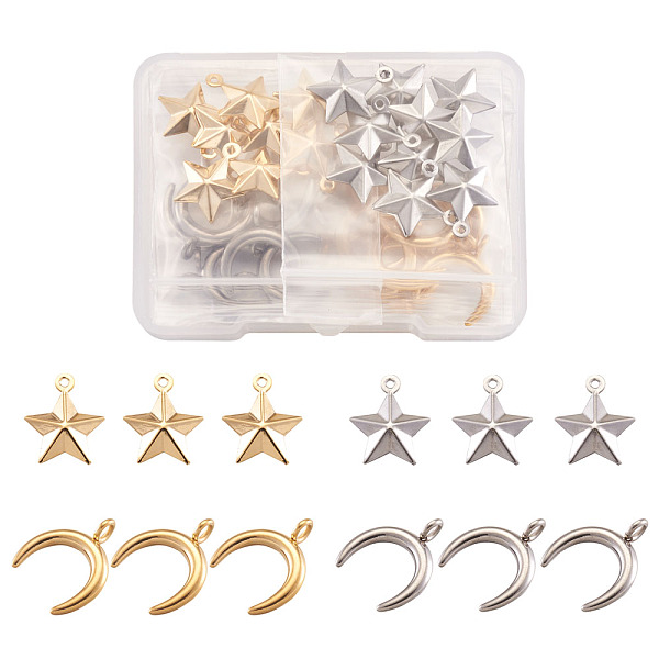 PandaHall 304 Stainless Steel Pendants, Star & Crescent Moon, Golden & Stainless Steel Color, 15x12x4mm, 16.5x14.5x2mm, Hole: 1mm & 2.3mm...
PandaHall 304 Stainless Steel Pendants, Star & Crescent Moon, Golden & Stainless Steel Color, 15x12x4mm, 16.5x14.5x2mm, Hole: 1mm & 2.3mm...