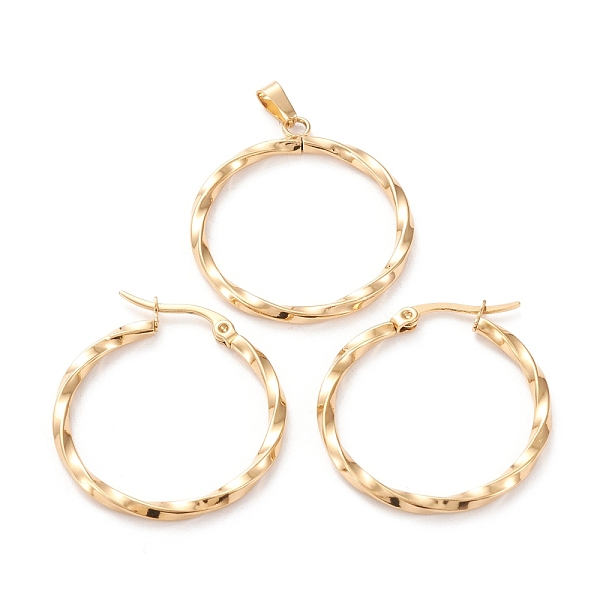 PandaHall 304 Stainless Steel Jewelry Sets, Hoop Earrings and Pendants, Twisted, Ring, Golden, Hoop Earrings: 26x24.5x2.5mm, Pin: 0.6x1mm...
PandaHall 304 Stainless Steel Jewelry Sets, Hoop Earrings and Pendants, Twisted, Ring, Golden, Hoop Earrings: 26x24.5x2.5mm, Pin: 0.6x1mm...