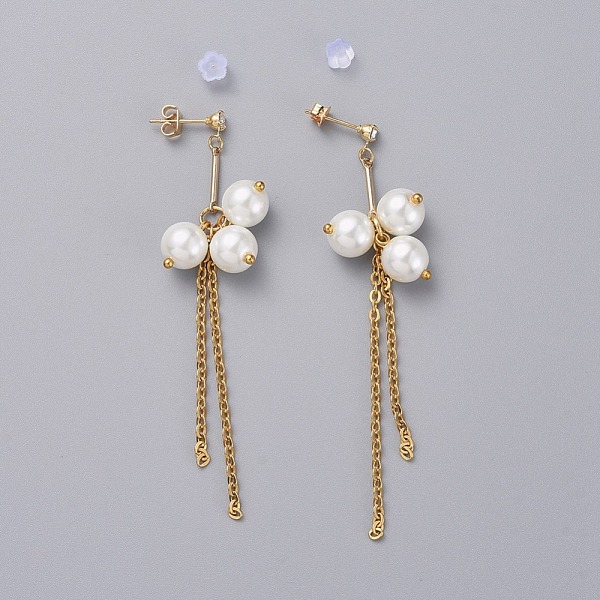 PandaHall Eco-Friendly Glass Pearl Dangle Stud Earrings, with Brass Bar Links Chains, 304 Stainless Steel Cable Chains, Brass Cubic Zirconia..., White
PandaHall Eco-Friendly Glass Pearl Dangle Stud Earrings, with Brass Bar Links Chains, 304 Stainless Steel Cable Chains, Brass Cubic Zirconia..., White