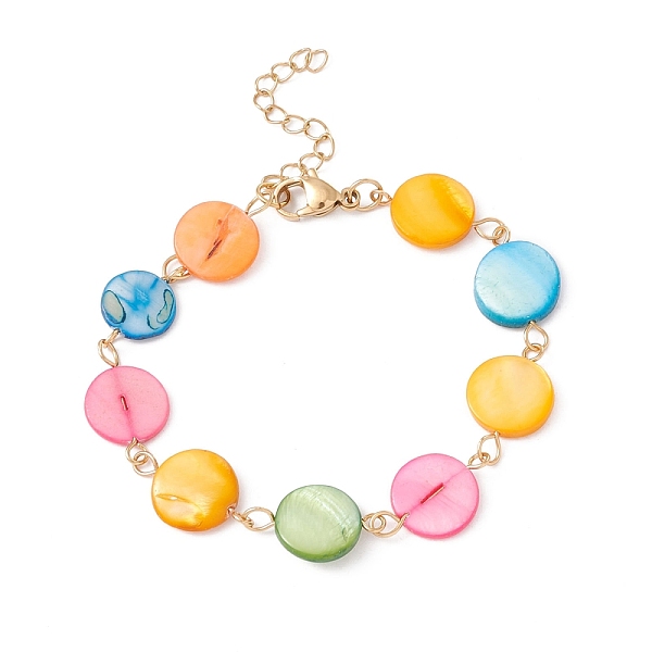 PandaHall Natural Shell Flat Round Link Chain Bracelet, 304 Stainless Steel Jewelry for Women, Golden, Colorful, 6-7/8 inch(17.4cm) Shell
PandaHall Natural Shell Flat Round Link Chain Bracelet, 304 Stainless Steel Jewelry for Women, Golden, Colorful, 6-7/8 inch(17.4cm) Shell