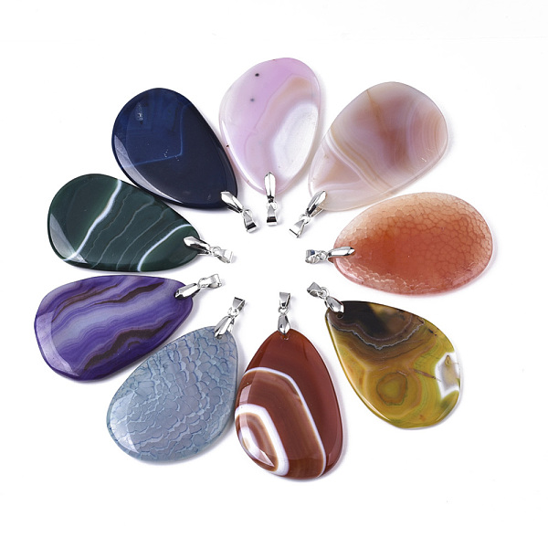 PandaHall Natural Agate Big Pendants, with Platinum Plated Brass Pinch Bails, Dyed, Teardrop, Mixed Color, 58~59x38~40x5~7mm, Hole: 4x5mm..., Multicolor
PandaHall Natural Agate Big Pendants, with Platinum Plated Brass Pinch Bails, Dyed, Teardrop, Mixed Color, 58~59x38~40x5~7mm, Hole: 4x5mm..., Multicolor