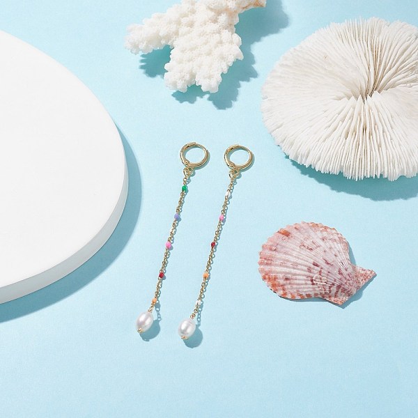 PandaHall Natural Pearl with Enamel Long Chain Dangle Hoop Earrings for Women, Golden, Colorful, 91mm, Pin: 0.9mm Pearl Rice
PandaHall Natural Pearl with Enamel Long Chain Dangle Hoop Earrings for Women, Golden, Colorful, 91mm, Pin: 0.9mm Pearl Rice