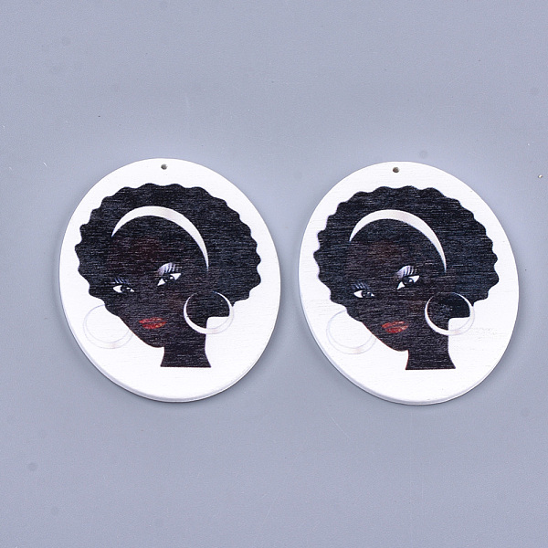 PandaHall Printed Wooden Big Pendants, Dyed, Oval with Woman, Black, 63x50x2.5mm, Hole: 1.2mm Wood Oval Black
PandaHall Printed Wooden Big Pendants, Dyed, Oval with Woman, Black, 63x50x2.5mm, Hole: 1.2mm Wood Oval Black