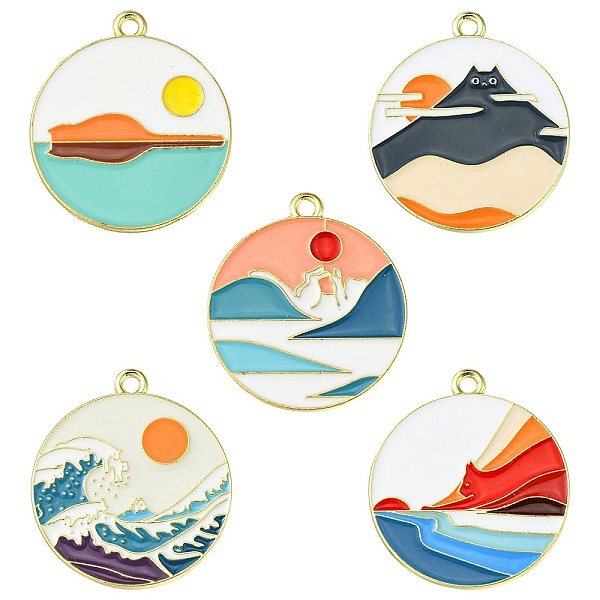 PandaHall 10Pcs 5 Styles Alloy Enamel Pendants, Golden, Flat Round with Cat & Sun & Sea Wave, Mixed Color, 28x25mm, Hole: 2mm, 2pcs/style..., Multicolor
PandaHall 10Pcs 5 Styles Alloy Enamel Pendants, Golden, Flat Round with Cat & Sun & Sea Wave, Mixed Color, 28x25mm, Hole: 2mm, 2pcs/style..., Multicolor