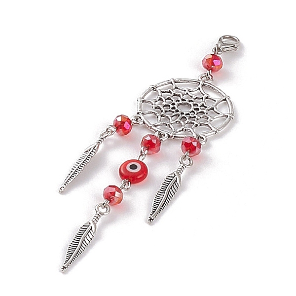 PandaHall Woven Net/Web with Feather Tibetan Style Alloy Pendant Decorations, Evil Eye Lobster Clasp Charms, Clip-on Charms, for Keychain..., Red
PandaHall Woven Net/Web with Feather Tibetan Style Alloy Pendant Decorations, Evil Eye Lobster Clasp Charms, Clip-on Charms, for Keychain..., Red
