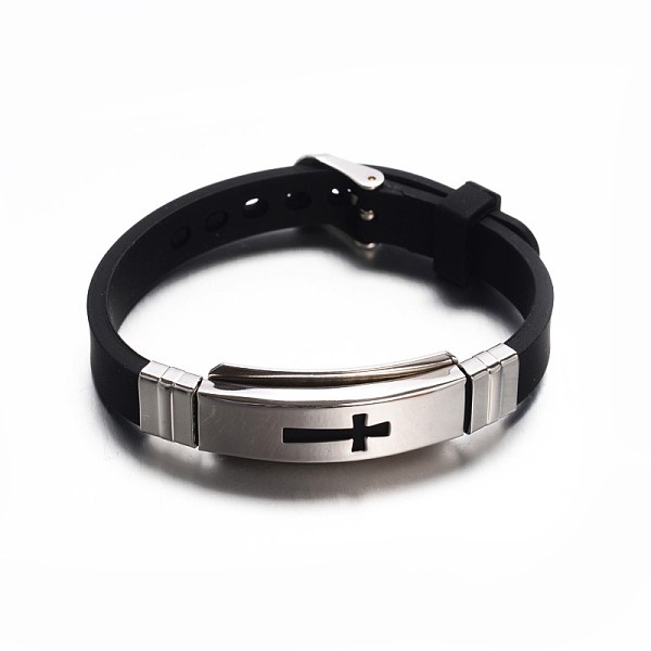 PandaHall Jewelry Black Color Rubber Cord Bracelets, with 304 Stainless Steel Findings and Watch Band Clasps, Rectangle with Cross...
PandaHall Jewelry Black Color Rubber Cord Bracelets, with 304 Stainless Steel Findings and Watch Band Clasps, Rectangle with Cross...