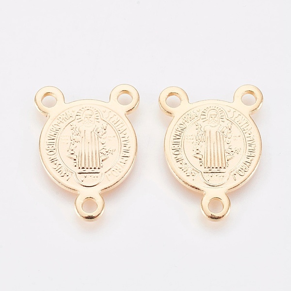 PandaHall Brass Chndelier Components Links, Nickel Free, Oval with Saint Benedict, Real 18K Gold Plated, 19x14x1.4mm, Hole: 1.8mm Brass Oval
PandaHall Brass Chndelier Components Links, Nickel Free, Oval with Saint Benedict, Real 18K Gold Plated, 19x14x1.4mm, Hole: 1.8mm Brass Oval