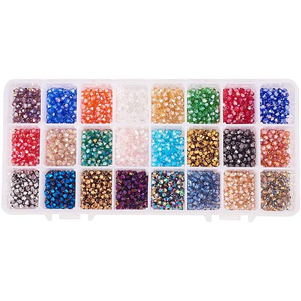 PandaHall 24 Colors Electroplate Glass Beads, Rainbow Plated, Faceted Bicone, Mixed Color, 4x4~4.5mm, Hole: 1mm, about 80~90pcs/color..., Multicolor
PandaHall 24 Colors Electroplate Glass Beads, Rainbow Plated, Faceted Bicone, Mixed Color, 4x4~4.5mm, Hole: 1mm, about 80~90pcs/color..., Multicolor