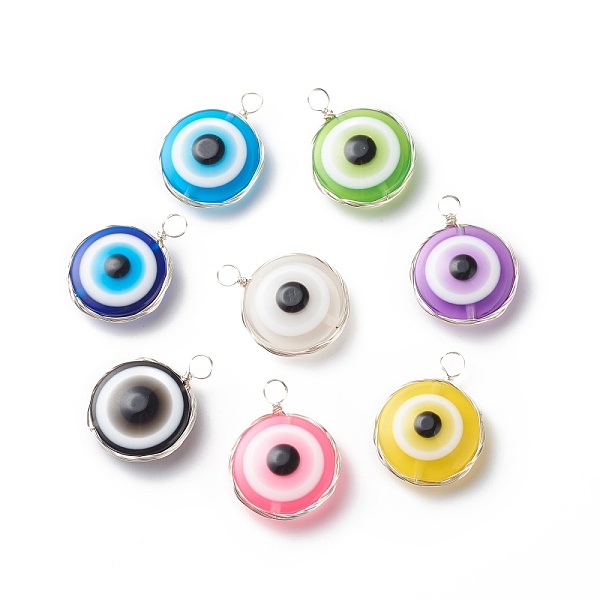 PandaHall Transparent Evil Eye Resin Pendants, with Copper Wire Wrapped, Mixed Color, Flat Round Charm, Silver, 28.5~29x21.5~22.5x9mm, Hole..., Multicolor
PandaHall Transparent Evil Eye Resin Pendants, with Copper Wire Wrapped, Mixed Color, Flat Round Charm, Silver, 28.5~29x21.5~22.5x9mm, Hole..., Multicolor