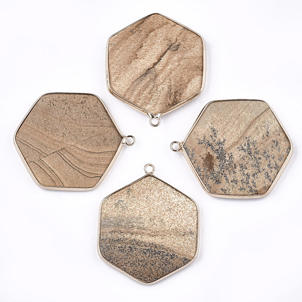 PandaHall Natural Picture Jasper Pendants, with Brass Findings, Faceted, Hexagon, Golden, 44~45x36~37x5~6mm, Hole: 2mm Picture Jasper...
PandaHall Natural Picture Jasper Pendants, with Brass Findings, Faceted, Hexagon, Golden, 44~45x36~37x5~6mm, Hole: 2mm Picture Jasper...