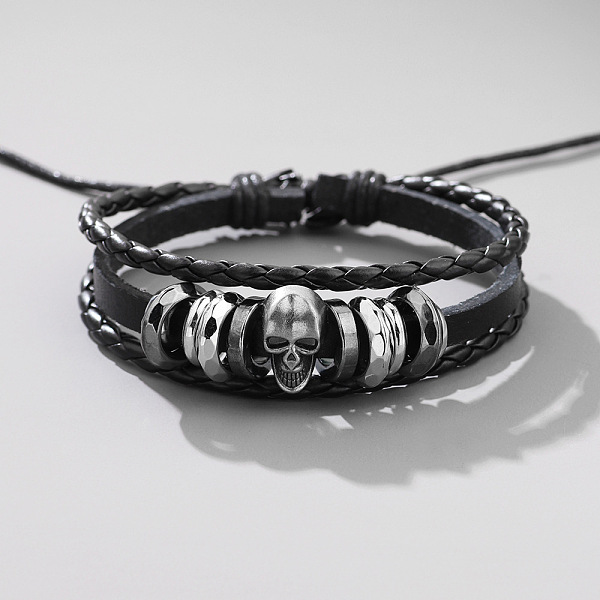 PandaHall Cowhide & PU Leather Braided Triple Layer Multi-strand Bracelet, Alloy Skull Beaded Adjustable Bracelet, Black, 6-3/4 inch(17cm)...
PandaHall Cowhide & PU Leather Braided Triple Layer Multi-strand Bracelet, Alloy Skull Beaded Adjustable Bracelet, Black, 6-3/4 inch(17cm)...