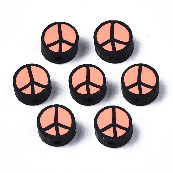 PandaHall Handmade Polymer Clay Beads, Flat Round with Peace Sign, Light Salmon, 9~10x4.5mm, Hole: 1.6mm Polymer Clay Flat Round
PandaHall Handmade Polymer Clay Beads, Flat Round with Peace Sign, Light Salmon, 9~10x4.5mm, Hole: 1.6mm Polymer Clay Flat Round