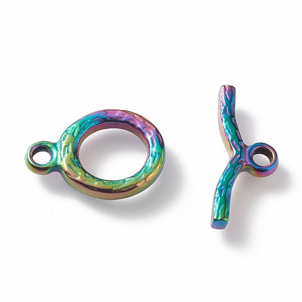 PandaHall Ion Plating(IP) 304 Stainless Steel Toggle Clasps, Textured, Ring, Rainbow Color, Ring: 16x12x2mm, Hole: 2mm, Bar: 18x6x2mm, Hole...
PandaHall Ion Plating(IP) 304 Stainless Steel Toggle Clasps, Textured, Ring, Rainbow Color, Ring: 16x12x2mm, Hole: 2mm, Bar: 18x6x2mm, Hole...