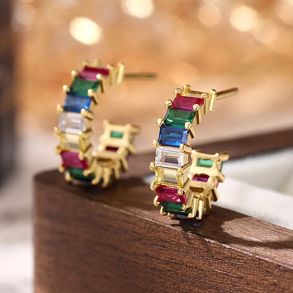 PandaHall Golden Sterling Silver Micro Pave Cubic Zirconia Ring Stud Earrings, Half Hoop Earrings, Colorful, 13x4mm Cubic Zirconia Ring
PandaHall Golden Sterling Silver Micro Pave Cubic Zirconia Ring Stud Earrings, Half Hoop Earrings, Colorful, 13x4mm Cubic Zirconia Ring