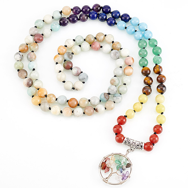 PandaHall Natural Mixed Stone Tree of Life Pendant Necklace with Round Beaded Chains, Yoga Jewelry, 40.94 inch(104cm) Mixed Stone
PandaHall Natural Mixed Stone Tree of Life Pendant Necklace with Round Beaded Chains, Yoga Jewelry, 40.94 inch(104cm) Mixed Stone