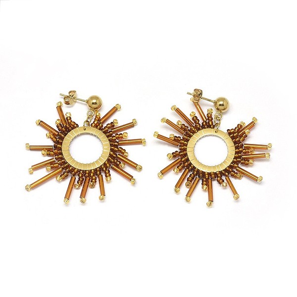 PandaHall Handmade Woven Glass Beads Dangle Stud Earrings, with 304 Stainless Steel Findings and Ear Nuts/Earring Back, Sun, Golden, Dark..., Gold
PandaHall Handmade Woven Glass Beads Dangle Stud Earrings, with 304 Stainless Steel Findings and Ear Nuts/Earring Back, Sun, Golden, Dark..., Gold