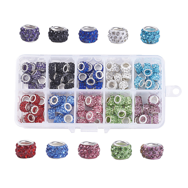 PandaHall Polymer Clay Rhinestone European Beads, Large Hole Beads, with Silver Color Plated Brass Cores, Rondelle, Mixed Color..., Multicolor
PandaHall Polymer Clay Rhinestone European Beads, Large Hole Beads, with Silver Color Plated Brass Cores, Rondelle, Mixed Color..., Multicolor