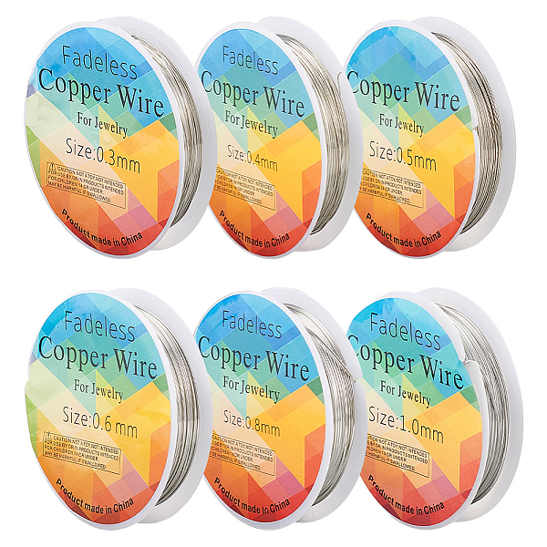PandaHall 6 Rolls 6 Size Copper Jewelry Wire, Round, Platinum, 18~28 Gauge, 0.3~1mm, 8.2~65.61 Feet(2.5~20m)/roll, 1 Roll/size Copper Round
PandaHall 6 Rolls 6 Size Copper Jewelry Wire, Round, Platinum, 18~28 Gauge, 0.3~1mm, 8.2~65.61 Feet(2.5~20m)/roll, 1 Roll/size Copper Round