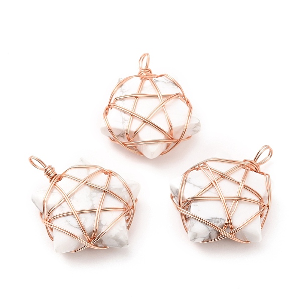 PandaHall Natural Howlite Pendants, with Rose Gold Tone Copper Wire Wrapped, Cadmium Free & Lead Free, Star, 37~41x29~31x9~11mm, Hole...
PandaHall Natural Howlite Pendants, with Rose Gold Tone Copper Wire Wrapped, Cadmium Free & Lead Free, Star, 37~41x29~31x9~11mm, Hole...