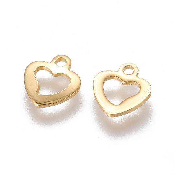 PandaHall 304 Stainless Steel Open Heart Charms, Cut-Out, Hollow, Golden, 10x9x1~1.1mm, Hole: 1.2~1.4mm 304 Stainless Steel Heart
PandaHall 304 Stainless Steel Open Heart Charms, Cut-Out, Hollow, Golden, 10x9x1~1.1mm, Hole: 1.2~1.4mm 304 Stainless Steel Heart