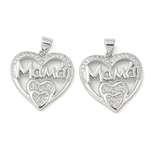 PandaHall Mother's Day Theme Rack Plating Brass Micro Pave Cubic Zirconia Pendants, Long-Lasting Plated, Lead Free & Cadmium Free, Heart and..., Clear
PandaHall Mother's Day Theme Rack Plating Brass Micro Pave Cubic Zirconia Pendants, Long-Lasting Plated, Lead Free & Cadmium Free, Heart and..., Clear