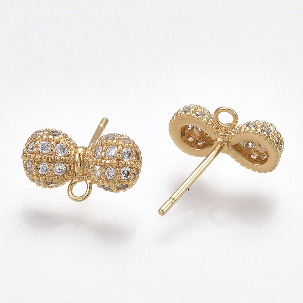 PandaHall Brass Stud Earring Findings, with Loop & Cubic Zirconia, Clear, Bowknot, Nickel Free, Real 18K Gold Plated, 7x12mm, Hole: 1.5mm...
PandaHall Brass Stud Earring Findings, with Loop & Cubic Zirconia, Clear, Bowknot, Nickel Free, Real 18K Gold Plated, 7x12mm, Hole: 1.5mm...