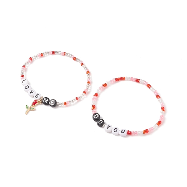PandaHall 2Pcs 2 Style Word Do You Love Me Plastic Beaded Stretch Bracelets Set with Alloy Enamel Rose Charms, Glass Seed Bracelets for..., Red
PandaHall 2Pcs 2 Style Word Do You Love Me Plastic Beaded Stretch Bracelets Set with Alloy Enamel Rose Charms, Glass Seed Bracelets for..., Red