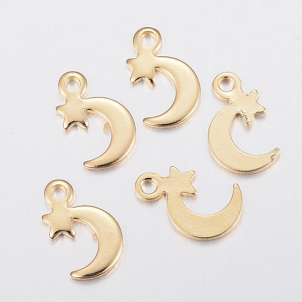 PandaHall 201 Stainless Steel Charms, Moon with Star, Real 18k Gold Plated, 11x7x1mm, Hole: 1.5mm 201 Stainless Steel Moon
PandaHall 201 Stainless Steel Charms, Moon with Star, Real 18k Gold Plated, 11x7x1mm, Hole: 1.5mm 201 Stainless Steel Moon