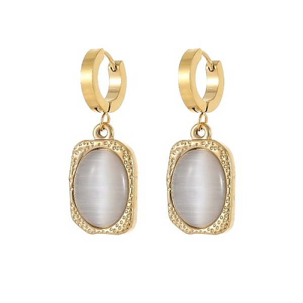 PandaHall Golden 304 Stainless Steel Dangle Hoop Earrings, with Cat Eye, Rectangle, 36.7x14.7mm 304 Stainless Steel Rectangle
PandaHall Golden 304 Stainless Steel Dangle Hoop Earrings, with Cat Eye, Rectangle, 36.7x14.7mm 304 Stainless Steel Rectangle