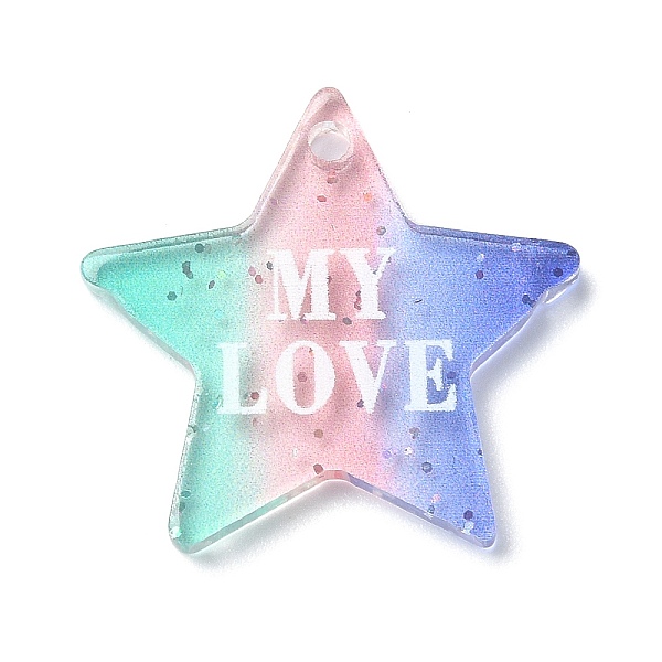PandaHall Valentine's Day Transparent Acrylic Pendant, with Glitter Powder, Star with Word MY LOVE, Colorful, 22.5x23.5x2mm, Hole: 1.8mm...
PandaHall Valentine's Day Transparent Acrylic Pendant, with Glitter Powder, Star with Word MY LOVE, Colorful, 22.5x23.5x2mm, Hole: 1.8mm...