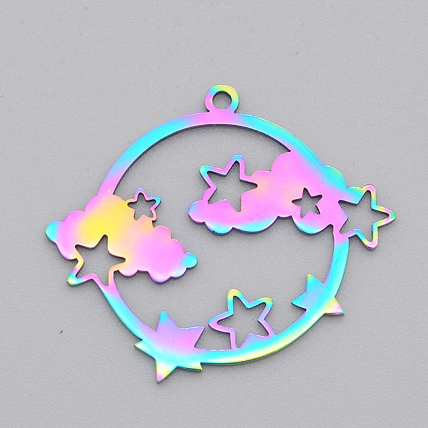 PandaHall Ion Plating(IP) 201 Stainless Steel Pendants, Laser Cut, Planet with Star & Cloud, Rainbow Color, 27x30.5x1mm, Hole: 1.6mm 201...
PandaHall Ion Plating(IP) 201 Stainless Steel Pendants, Laser Cut, Planet with Star & Cloud, Rainbow Color, 27x30.5x1mm, Hole: 1.6mm 201...