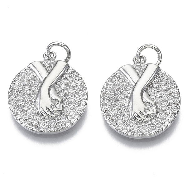PandaHall Brass Micro Pave Cubic Zirconia Pendants, Nickel Free, with Jump Rings, Valentine's Day, Flat Round with Holding Hands, Clear...
PandaHall Brass Micro Pave Cubic Zirconia Pendants, Nickel Free, with Jump Rings, Valentine's Day, Flat Round with Holding Hands, Clear...
