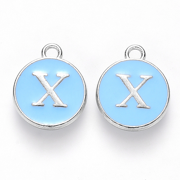 PandaHall Platinum Plated Alloy Enamel Charms, Cadmium Free & Lead Free, Enamelled Sequins, Flat Round with Letter, Sky Blue, Letter.X...
PandaHall Platinum Plated Alloy Enamel Charms, Cadmium Free & Lead Free, Enamelled Sequins, Flat Round with Letter, Sky Blue, Letter.X...