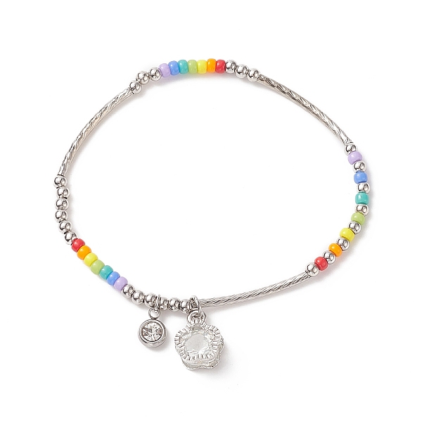 PandaHall Glass Seed & 201 Stainless Steel Curved Tube Beaded Stretch Bracelet, Crystal Rhinestone & Clear Cubic Zirconia Flower Charms...
PandaHall Glass Seed & 201 Stainless Steel Curved Tube Beaded Stretch Bracelet, Crystal Rhinestone & Clear Cubic Zirconia Flower Charms...