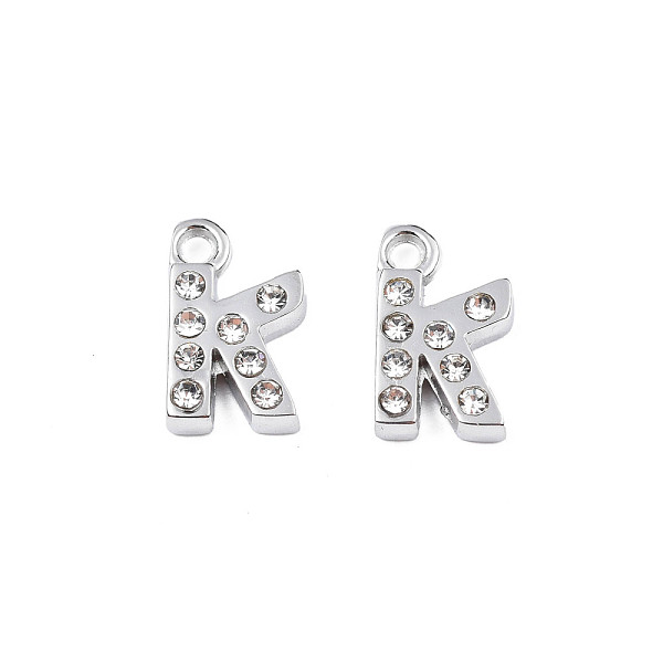 PandaHall 304 Stainless Steel Charms, with Crystal Rhinestone, Letter, Letter.K, 10~10.5x2~8x2mm, Hole: 1.2mm Stainless Steel+Rhinestone..., Clear
PandaHall 304 Stainless Steel Charms, with Crystal Rhinestone, Letter, Letter.K, 10~10.5x2~8x2mm, Hole: 1.2mm Stainless Steel+Rhinestone..., Clear