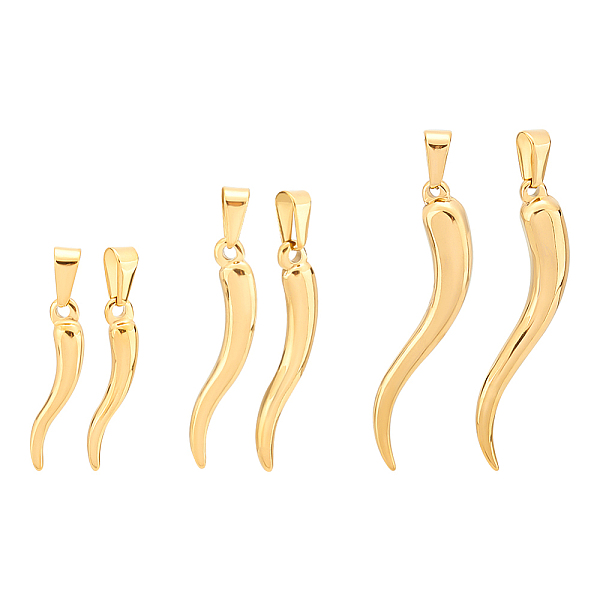 PandaHall Unicraftale 6Pcs 3 Style 304 Stainless Steel Pendants, Italian Horn, Golden, 26~43x6~9x3.5~5.5mm, Hole: 7~9x3~4mm, 2pcs/style 304...
PandaHall Unicraftale 6Pcs 3 Style 304 Stainless Steel Pendants, Italian Horn, Golden, 26~43x6~9x3.5~5.5mm, Hole: 7~9x3~4mm, 2pcs/style 304...