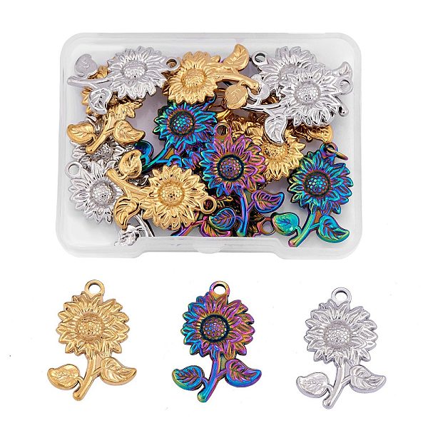 PandaHall 15Pcs 3 Colors 304 Stainless Steel Pendants, Sunflower Charm, Mixed Color, 26x18x2.5mm, Hole: 2mm, 5pcs/color 304 Stainless Steel...
PandaHall 15Pcs 3 Colors 304 Stainless Steel Pendants, Sunflower Charm, Mixed Color, 26x18x2.5mm, Hole: 2mm, 5pcs/color 304 Stainless Steel...