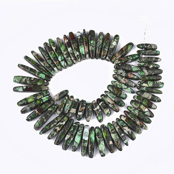PandaHall Synthetic Gold Line Imperial Jasper Beads Strands, Dyed, Graduated Strip, Dark Green, 18~46x4~8x6~9mm, Hole: 1mm, about...
PandaHall Synthetic Gold Line Imperial Jasper Beads Strands, Dyed, Graduated Strip, Dark Green, 18~46x4~8x6~9mm, Hole: 1mm, about...